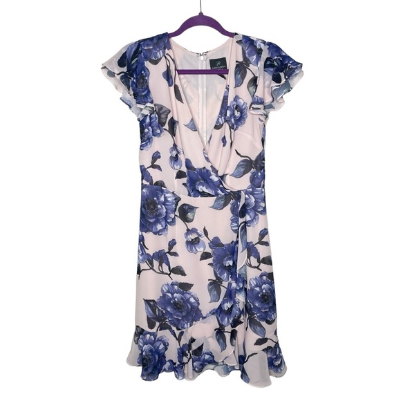Adrianna Papell Geranium Floral Faux Wrap Mini Dress - Picture 5 of 15